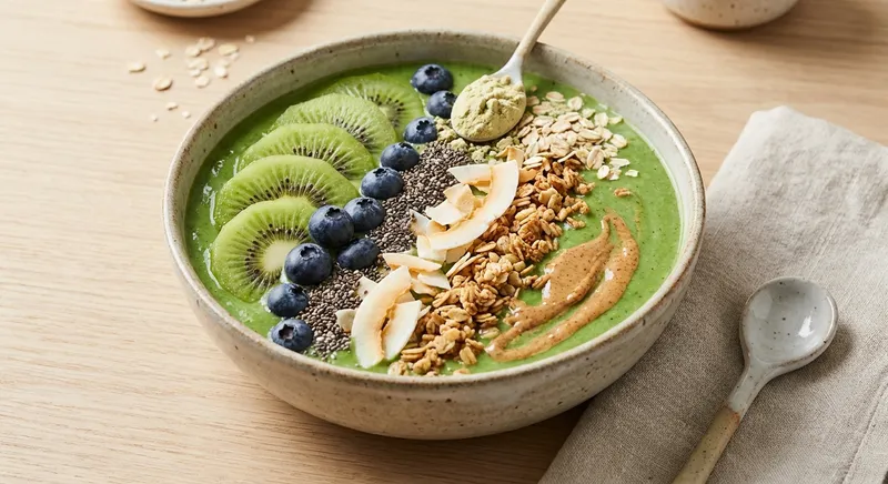 Green Smoothie Bowl with Pea Protein & Oats (Egg-Free, Plant-Based)