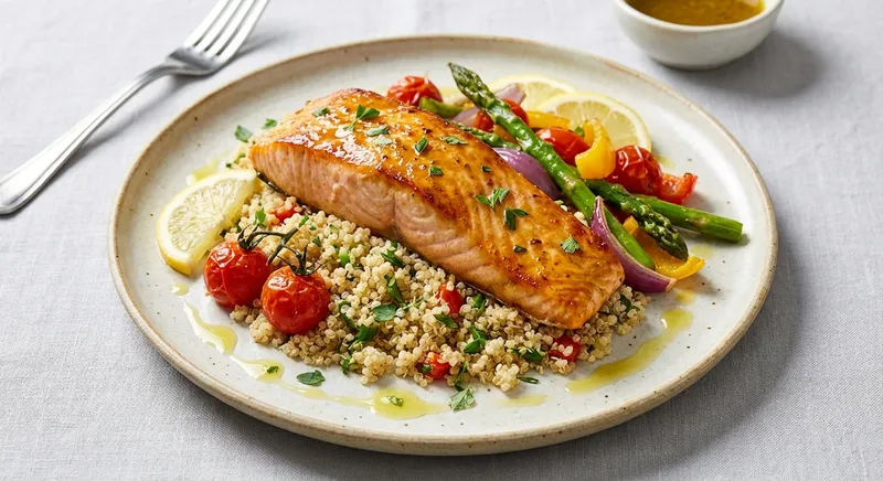 Baked Salmon with Quinoa and Roasted Vegetables