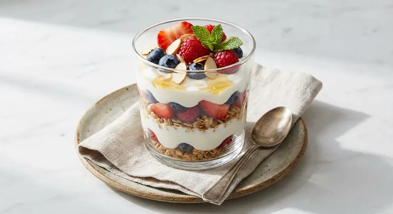 Greek Yogurt Berry Parfait with Granola & Almonds