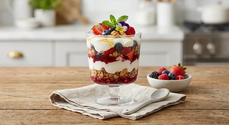 Greek Yogurt Berry Parfait with Granola & Almonds
