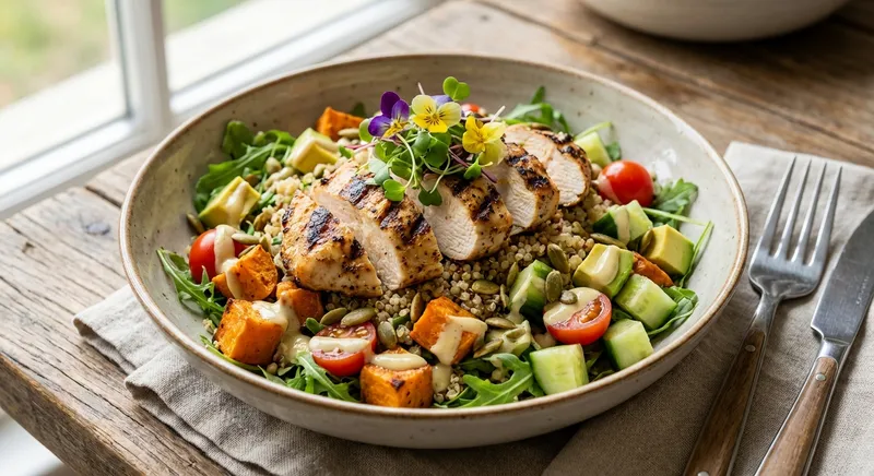 Grilled Chicken & Quinoa Salad with Roasted Sweet Potato