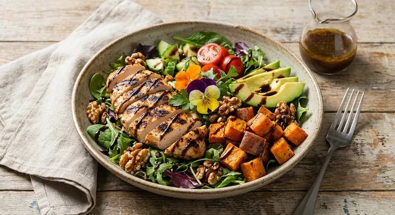 Grilled Chicken Salad with Roasted Sweet Potato & Toasted Walnuts