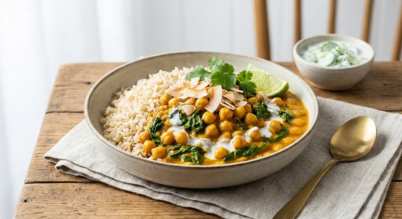 Chickpea & Spinach Coconut Curry with Brown Rice