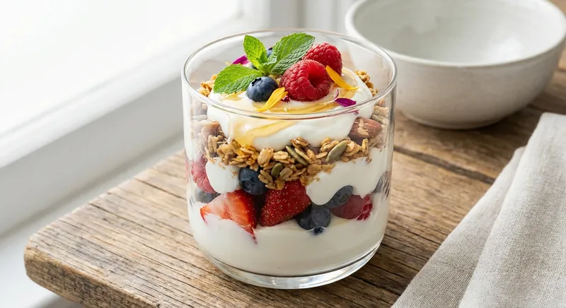 Greek Yogurt Parfait with Mixed Berries and Granola