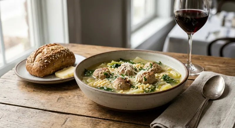Italian Wedding Soup with Turkey Meatballs & Whole Grain Roll
