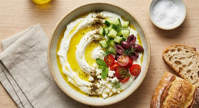 Greek-Style Savory Yogurt Bowl with Cucumber & Olive Oil