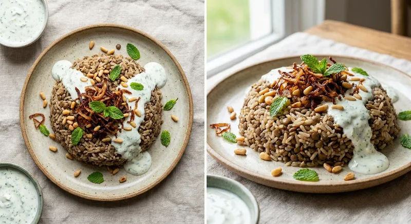 Mujaddara with Cucumber Mint Yogurt Sauce