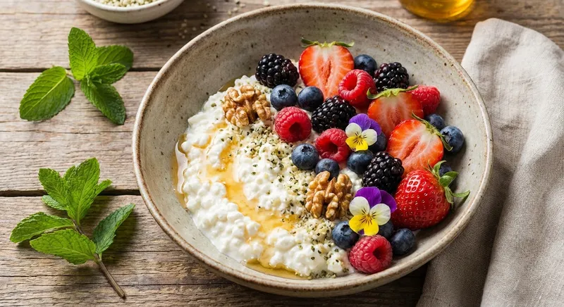 Cottage Cheese & Berry Bowl with Walnuts