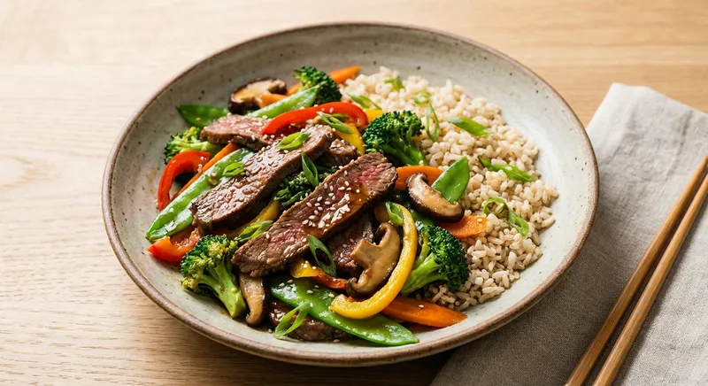 Beef & Vegetable Stir-Fry with Brown Rice