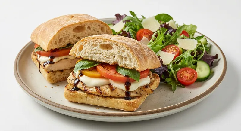 Caprese Chicken Sandwich with Side Salad