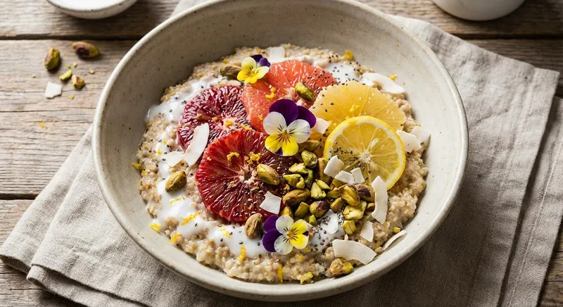 Spring Citrus Quinoa Porridge with Pistachio Crunch & Coconut