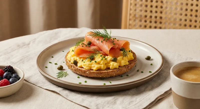 Smoked Salmon & Scrambled Eggs on Whole-Grain Bagel Thin