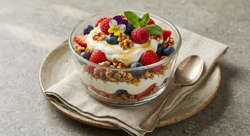 Greek Yogurt & Berry Parfait with Granola & Walnuts