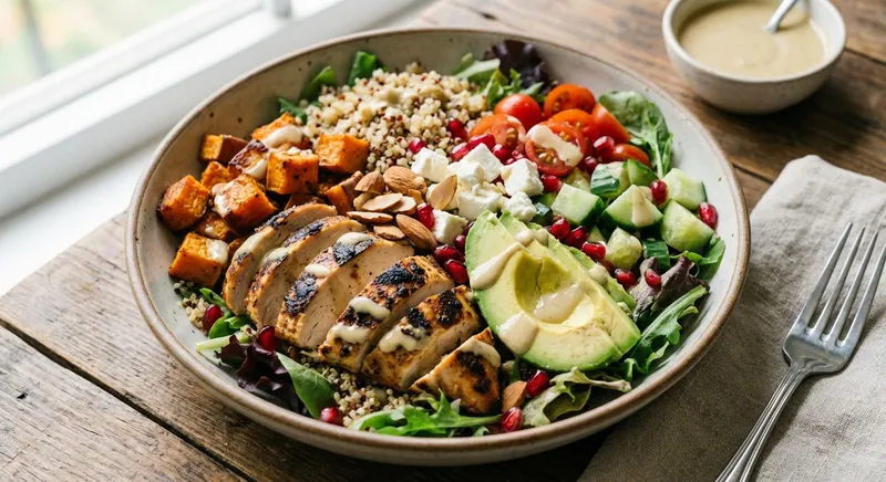 Grilled Chicken & Quinoa Salad with Roasted Sweet Potato