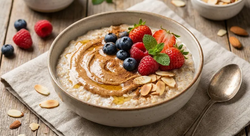 Berry Oatmeal with Almond Butter & Cinnamon