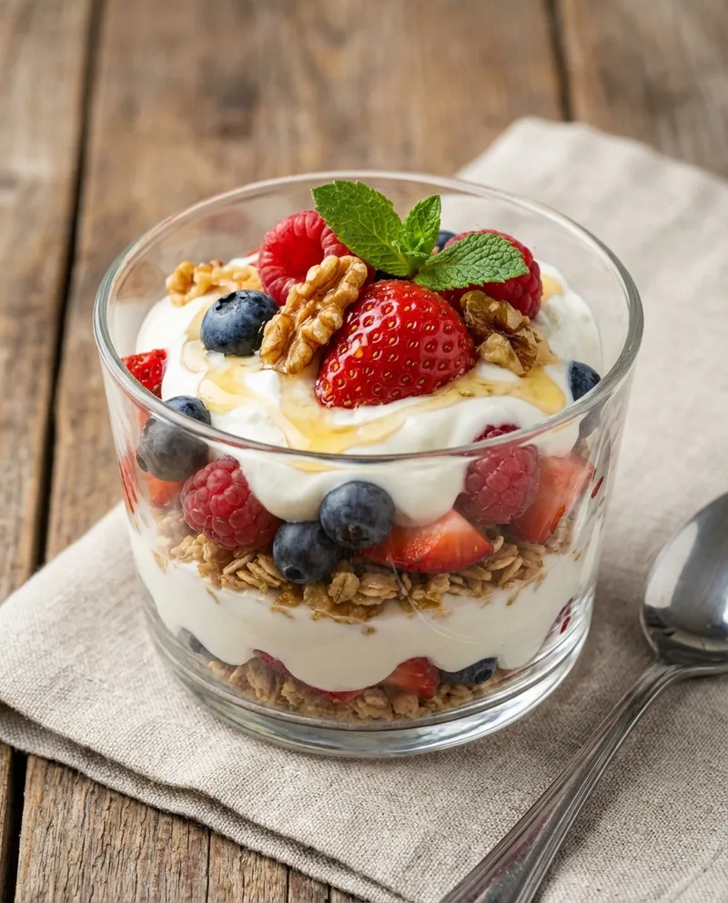 Greek Yogurt Berry Parfait with Granola & Walnuts