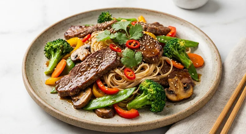 Beef & Vegetable Stir‑Fry with Rice Noodles