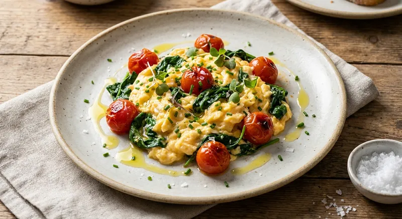 Scrambled Eggs with Spinach & Tomato