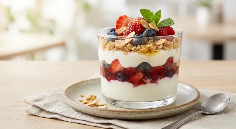 Greek Yogurt Berry Parfait with Granola & Almonds