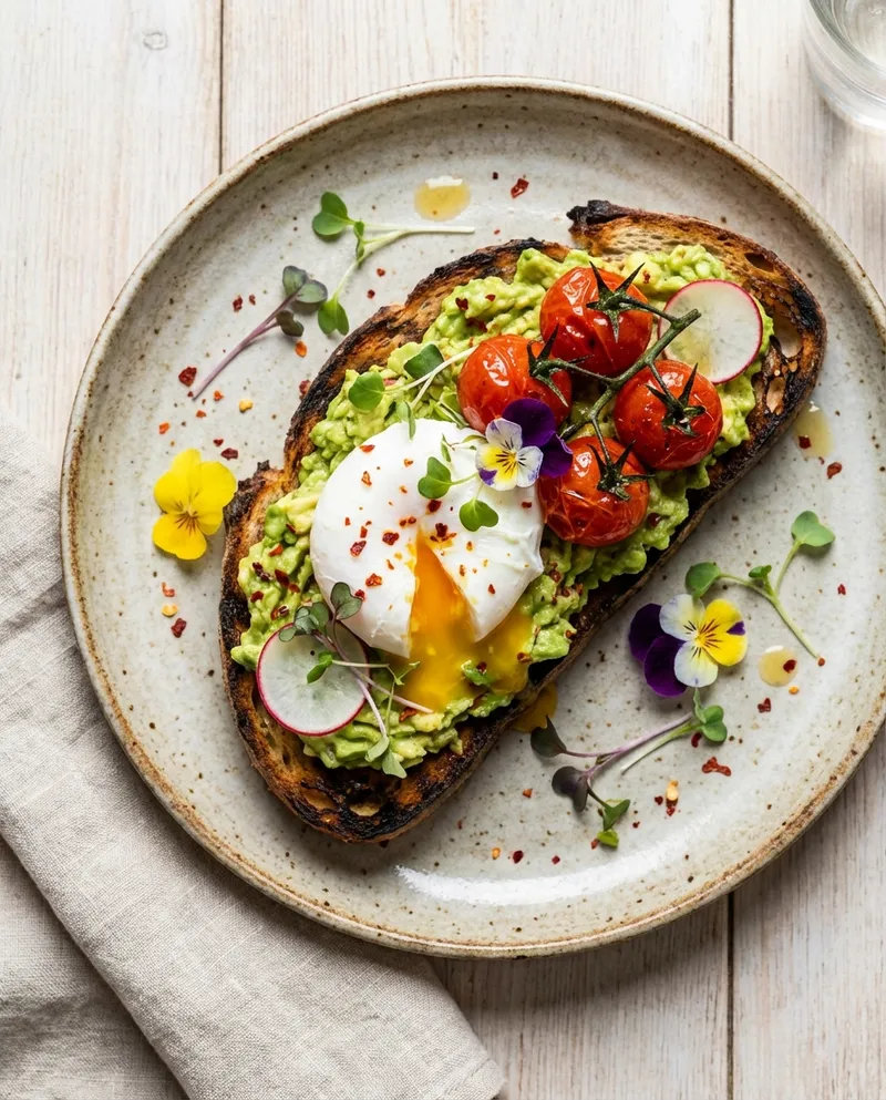 Avocado Toast with Poached Egg and Cherry Tomatoes