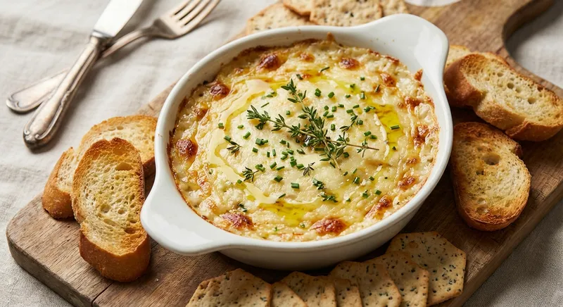 Baked Caramelized Onion & Garlic Three-Cheese Dip (French-Inspired)