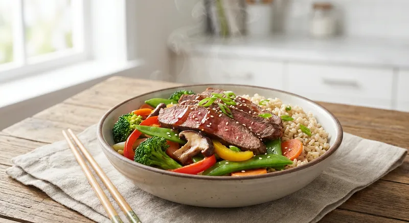 Beef & Vegetable Stir-Fry with Brown Rice