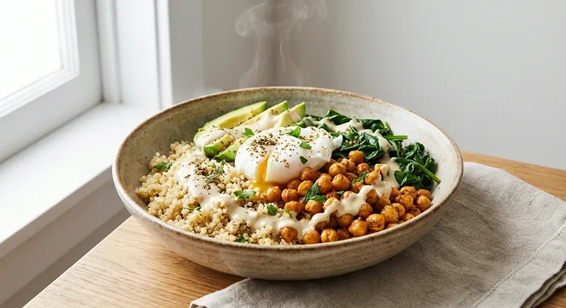 Warm Chickpea & Spinach Breakfast Quinoa Bowl with Citrus‑Tahini Drizzle