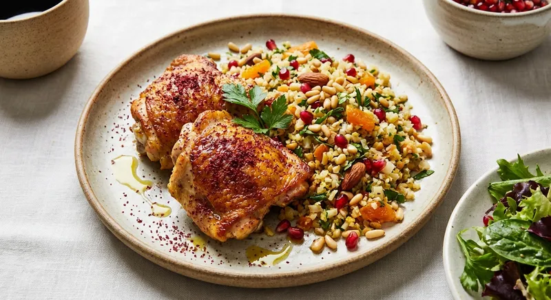 Sumac-Roasted Chicken Thighs with Cauliflower Rice Pilaf
