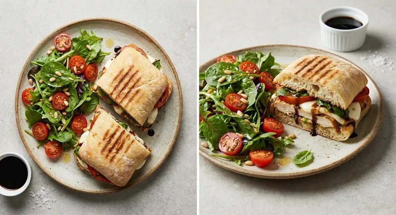 Caprese Chicken Panini with Mixed Leaf Salad