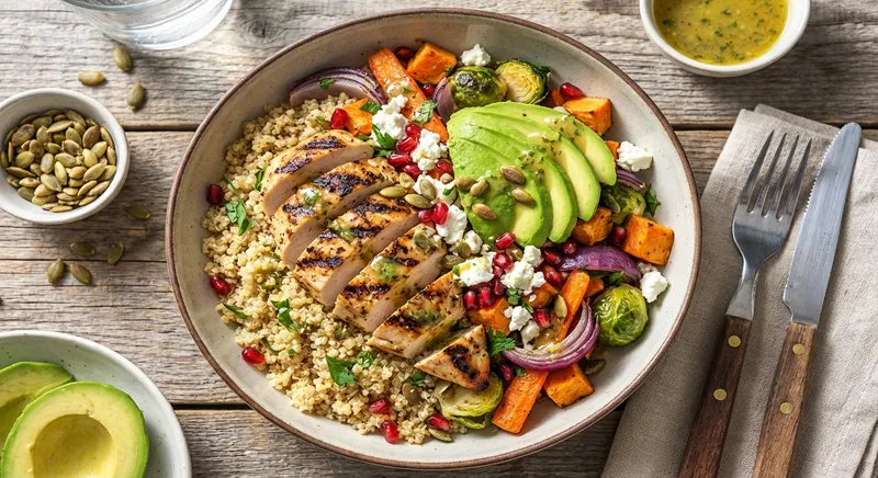 Grilled Chicken & Quinoa Salad with Roasted Veggies & Avocado