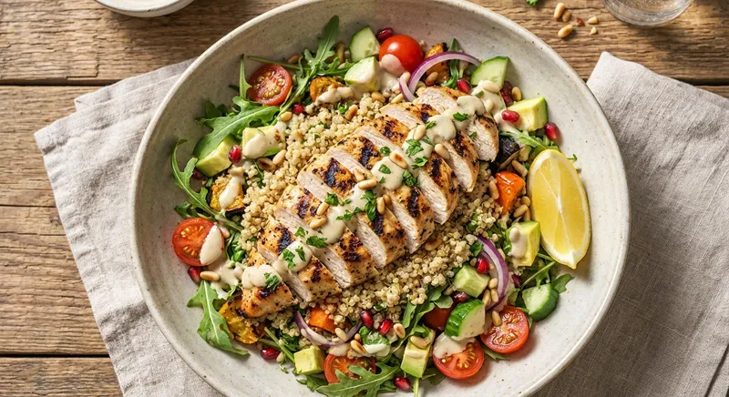 Grilled Chicken & Quinoa Salad with Lemon-Tahini Dressing