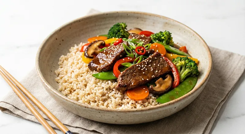 Beef & Vegetable Stir-Fry with Brown Rice