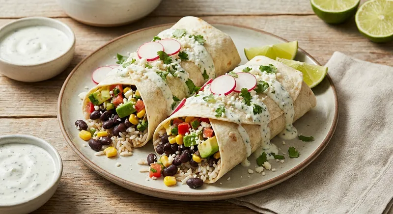 Loaded Black Bean Burritos with Lime-Cilantro Yogurt