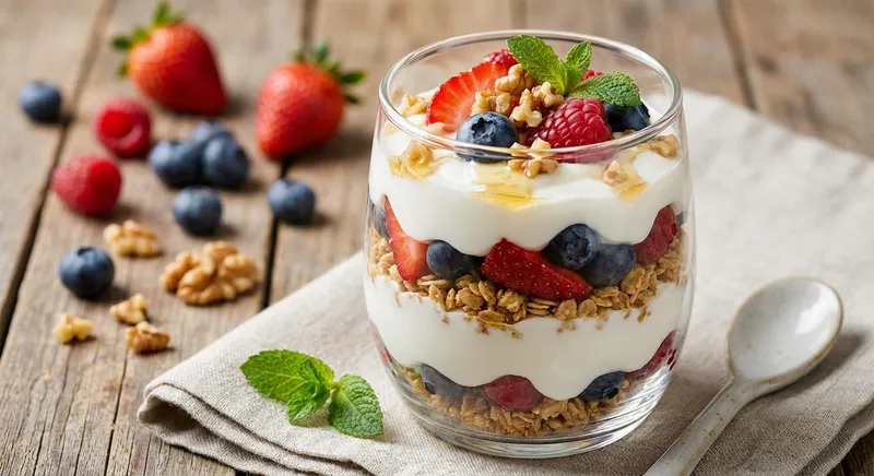 Greek Yogurt Berry Parfait with Granola & Walnuts