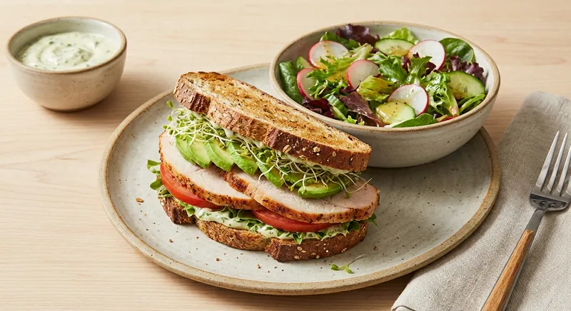 Turkey & Avocado Whole-Grain Sandwich with Side Salad