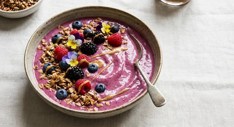 Bright Berry Smoothie Bowl with Toasted Sunflower Seed & Oat Crunch