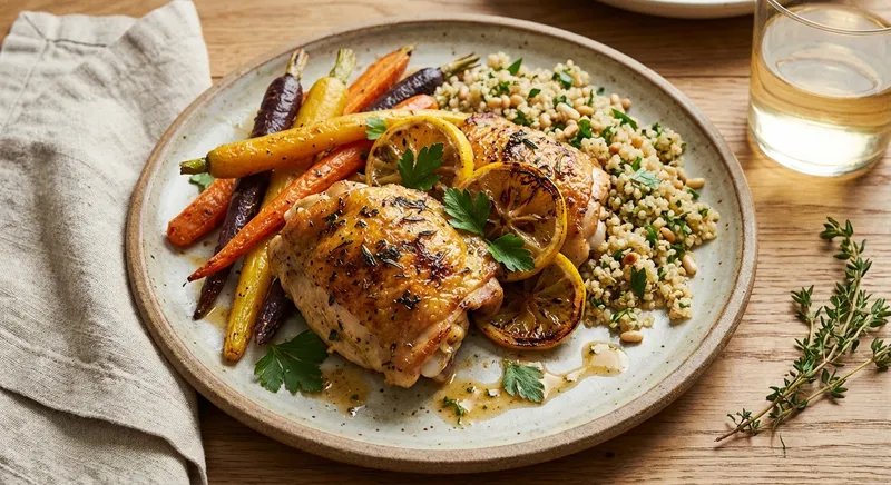 Lemon-Herb Roasted Chicken Thighs with Roasted Carrots & Quinoa