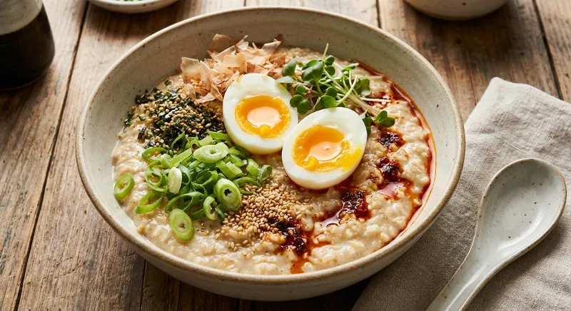 Savory Miso Oatmeal with Soft-Boiled Eggs & Scallions