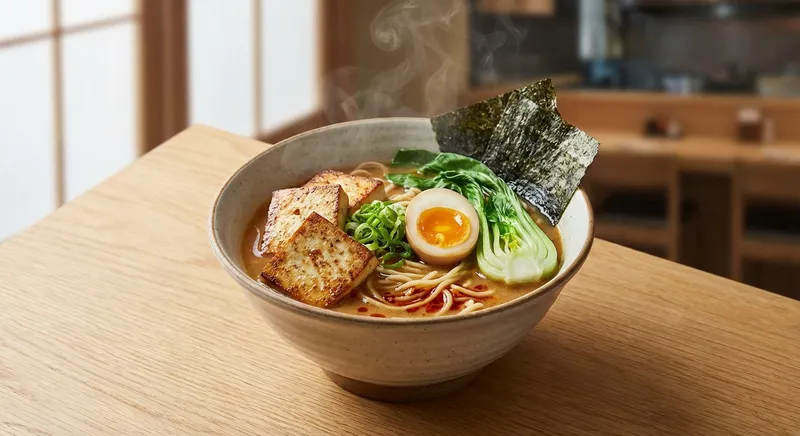 Hearty Miso Ramen with Tofu, Egg & Bok Choy