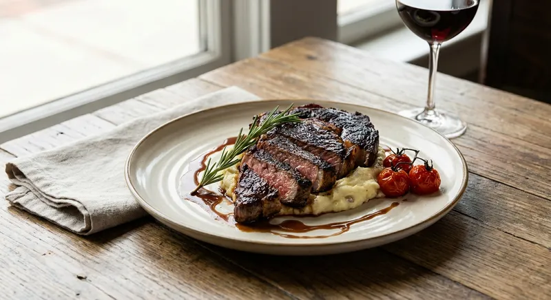 Seared Steak with Garlic Mashed Potatoes