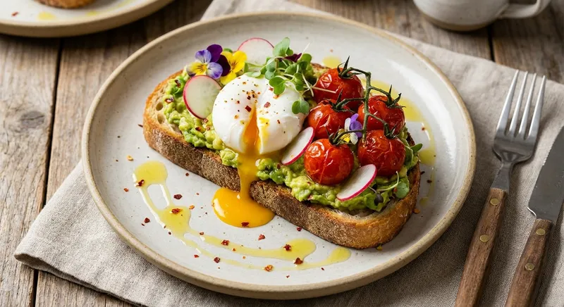 Avocado Toast with Poached Egg & Cherry Tomatoes