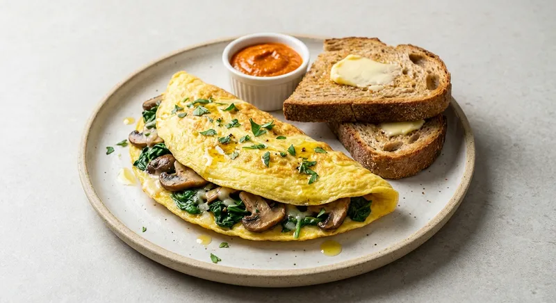 Spinach & Mushroom Omelet with Whole-Wheat Toast