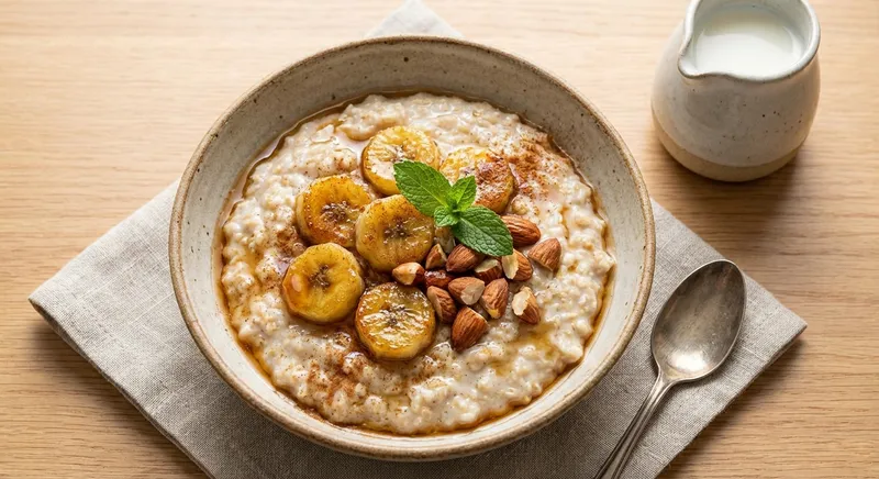 Warm Oatmeal with Banana, Almonds & Cinnamon