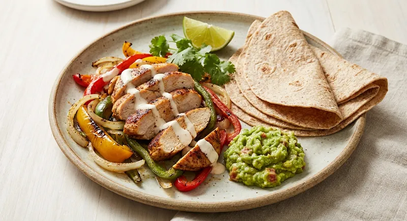 Chicken Fajitas with Guacamole & Whole-Wheat Tortillas