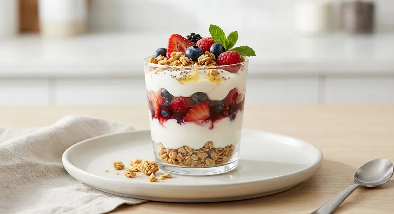 Greek Yogurt Berry Parfait with Granola & Chia