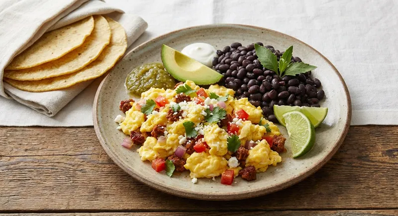 Mexican Scrambled Eggs with Black Beans & Corn Tortillas