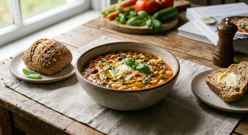 Hearty Minestrone Soup with Whole Grain Roll