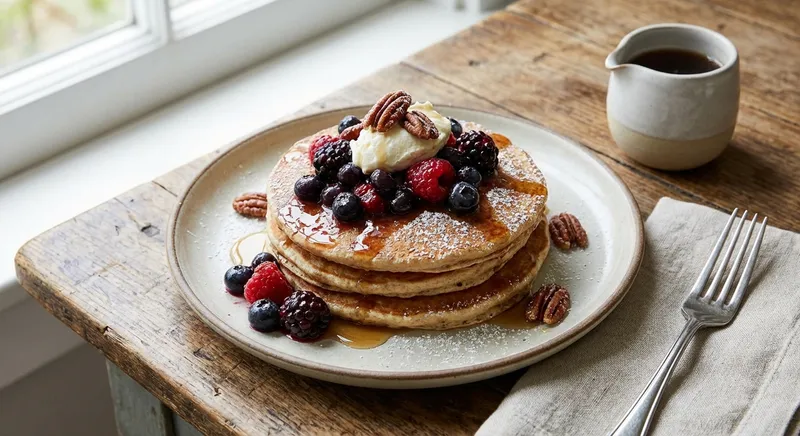 Banana Oat Pancakes with Berry Compote