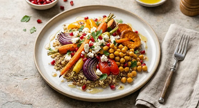 Quinoa & Chickpea Salad with Feta and Roasted Veggies