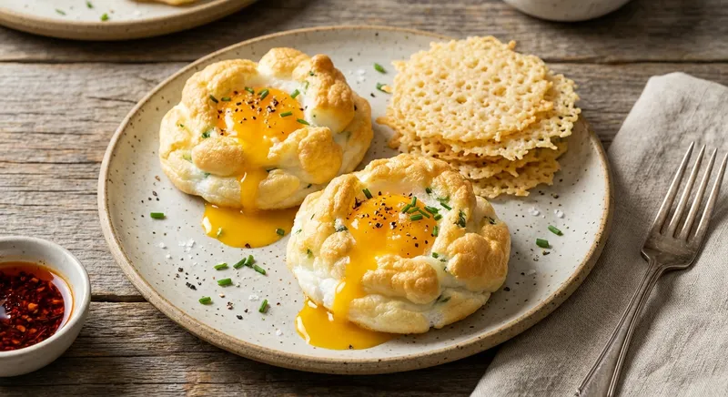 Two-Cheese Cloud Eggs with Parmesan Crisps